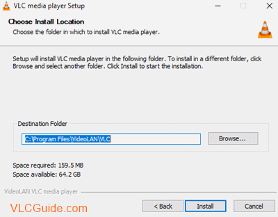 select the install location folder