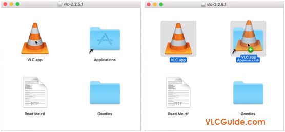 drag and drop the VLC icon to the Applications folder
