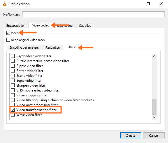 Enable Video transformation filter